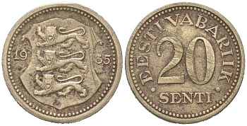 Эстония 20 центов 1935 Республика (1928-1940) KM 17 никель бронза 96-1066