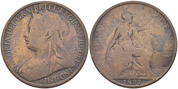 Великобритания 1 пенни 1897 Виктория (1837-1901) KM 790, Spink 3961 бронза 111-1213