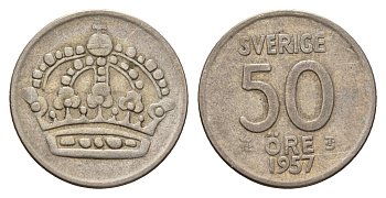 Швеция 50 эре 1957 Густав VI Адольф (1950-1973) KM 825 серебро 4679-739