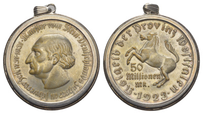 Вестфалия 50000000 марок 1923 на цепочке Funck 645.12, J N23a, Men18 33512.30 томпак плакированный латунью, посеребрение 11-076-34