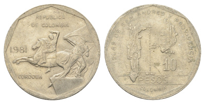 Колумбия 10 песо 1981 KM 270 медь цинк никель 4663-444