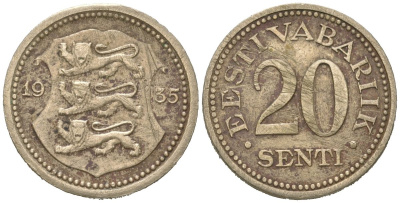 Эстония 20 центов 1935 Республика (1928-1940) KM 17 никель бронза 96-1066