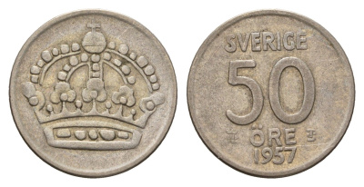 Швеция 50 эре 1957 Густав VI Адольф (1950-1973) KM 825 серебро 4679-739