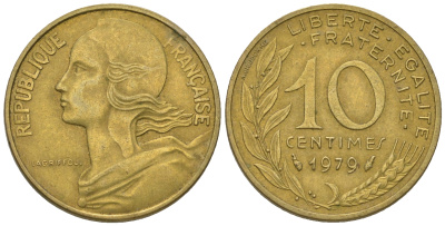Франция 10 сантимов 1979 тип Marianne KM 929 медь алюминий никель 3458-1113