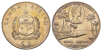 Самоа 1 тала 1977 25 лет правления Королевы Елизаветы II KM 24 медно-никель BU 4677-835