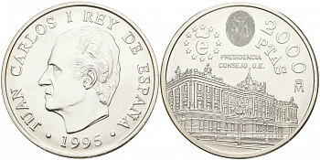 Испания 2000 песет 1995 председательство в ЕС KM 954 серебро UNC 1521-1213