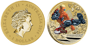 Австралия 1 доллар 2014 серия сверхспособности, кибернетика, цветная эмаль KM NEW алюминиевая бронза UNC M44-3