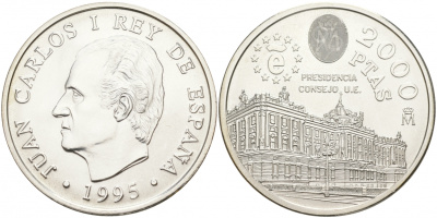 Испания 2000 песет 1995 председательство в ЕС KM 954 серебро UNC 1521-1213