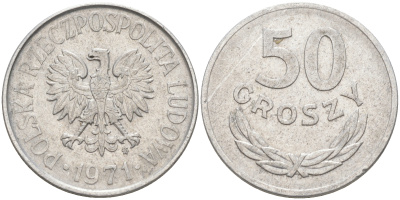 ПОЛЬША 50 ГРОШЕЙ 1971 MW KM 48.1 алюминий XF 190-436