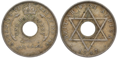 Британская Западная Африка 1/2 пенни 1947 H, Георг VI KM 18 медно-никель 25-2236
