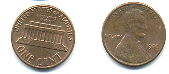США 1 цент 1980 Авраам Линкольн KM 201 медь цинк 86-119