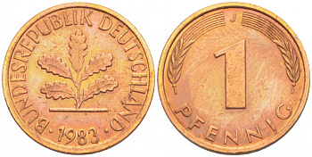 ФРГ 1 ПФЕННИГ 1981 J KM 105, J.380 сталь плакированная медью 4396-1532