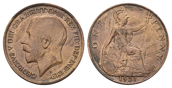 Великобритания 1 пенни 1921 Георг V (1910-1936) KM 810, Spink 4051 бронза 4645-522