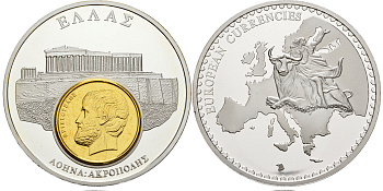 Нидерланды медаль 1993 серия европейские доевровые монеты, 54 гр., 50 мм.,с сертификатом, Греция, акрополь  серебрение  PROOF  06-026-42