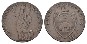 Великобритания, Йоркшир, Лидс 1/2 пенни 1791 Уильям Пейли, токен Dalton & Hamer 52 медь 3711-224