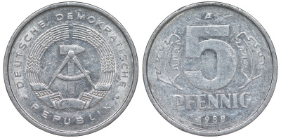 ГДР 5 ПФЕННИГОВ 1988 А алюминий 62-544