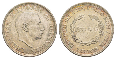 Дания 2 кроны 1945 75 лет со дня рождения Короля Кристиана X KM 836 серебро 413-3043