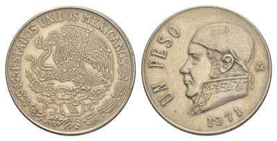 Мексика 1 песо 1971 Mo, Хосе Мария Морелос KM 460 медно-никель 4637-555