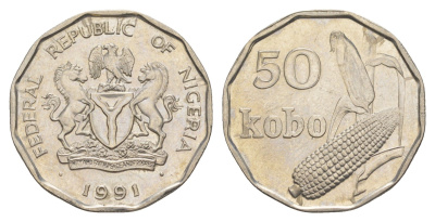Нигерия 50 кобо 1991 KM 13.1 сталь плакированная никелем UNC 4642-123