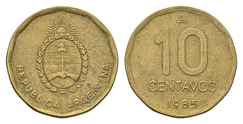 Аргентина 10 сентаво 1985 герб KM 98 латунь 4702-526