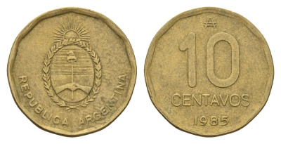 Аргентина 10 сентаво 1985 герб KM 98 латунь 4702-526