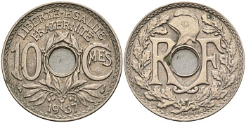 Франция 10 сантимов 1937 KM 866a, Le Franc 138.3 медно-никель 4143-1043