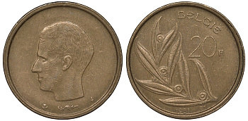 Бельгия 20 франков 1981 BELGIE KM 160 никель бронза 4123-1221