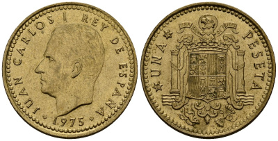 Испания 1 песета 1975 Хуан Карлос I (1975-2014) KM 806 алюминиевая бронза 4176-356
