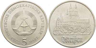 ГДР 5 марок 1972 А, Мейсенский собор KM 37, J. 1543 медно-никель UNC 4403-1244