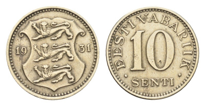 Эстония 10 сентов 1931 год-тип KM 12 никель латунь 4668-625