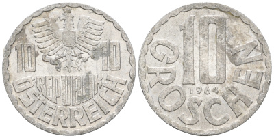 Австрия 10 грошей 1964 KM 2878 алюминий 60-816