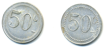 ФРАНЦИЯ 50 САНТИМОВ НАЧАЛО XX ВЕКА d 24 мм, вес около 1,0 гр., платежный жетон алюминий 89-927