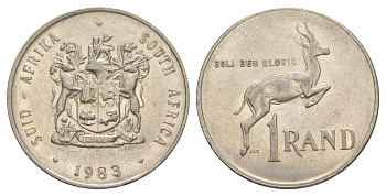 ЮАР 1 ранд 1983 антилопа спрингбок, герб KM 88a никель 4645-925