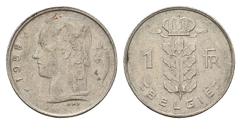 Бельгия 1 франк 1958 Belgie, Бодуэн I (1951-1993) KM 143 медно-никель 4674-421