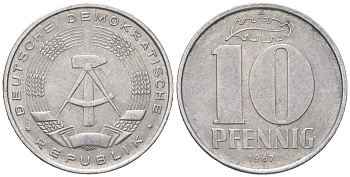 ГДР 10 пфеннигов 1967 A KM 10 алюминий 201-823
