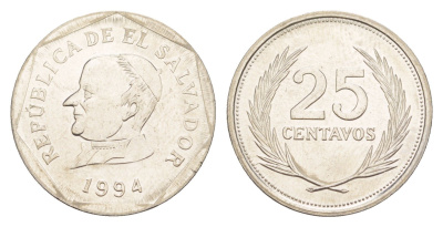 Сальвадор 25 сентаво 1994 KM 157b сталь плакированная никелем UNC 4642-755