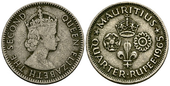 Маврикий 1/4 рупии 1965 Елизавета II (1952- ) KM 36 медно-никель 4564-217