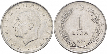 Турция 1 лира 1972 Мустафа Кемаль Ататюрк KM 889а.2 нержавеющая сталь 4529-1236