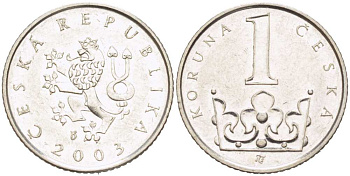 ЧЕХИЯ 1 КРОНА 2003 KM 7 сталь плакированная никелем 217-551