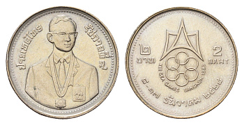 Таиланд 2 бата 1985 BE 2528, XIII Игры Юго-Восточной Азии в Бангкоке Y 177 медь плакированная медно-никелем UNC 87-516