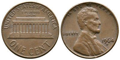 США 1 ЦЕНТ 1964 D, ЛИНКОЛЬН KM 201 медь цинк 93-1234