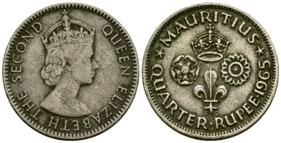 Маврикий 1/4 рупии 1965 Елизавета II (1952- ) KM 36 медно-никель 4564-217