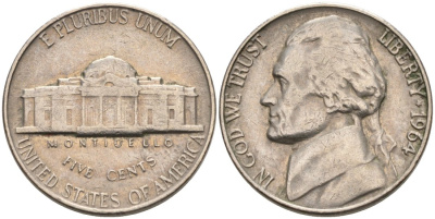 США 5 центов 1964 Джефферсон KM А192 медно-никель 92-1113