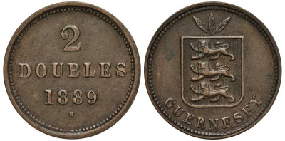 Гернси 2 дабла (дубля) 1889 H KM 9 бронза 650-613