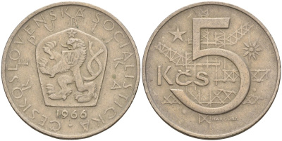 Чехословакия 5 крон 1966 KM 60 медно-никель 4156-154