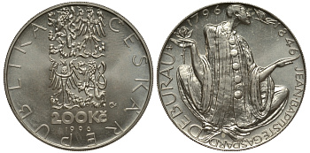 ЧЕХИЯ 200 КРОН 1996 ЖАН-БАПТИСТ ГАСПАР ДЕБУРУА KM 24 серебро UNC 441-1125