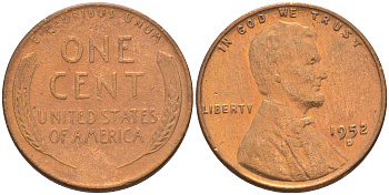 США 1 ЦЕНТ 1952 D ЛИНКОЛЬН KM А132 медь цинк 187-1135