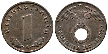 Германия 1 рейхспфенниг 1937 A KM 89, J. 361 бронза    220-232