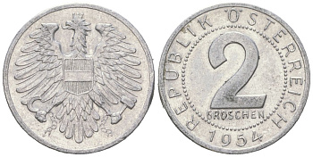 Австрия 2 гроша 1954 KM 2876 алюминий 3955-644