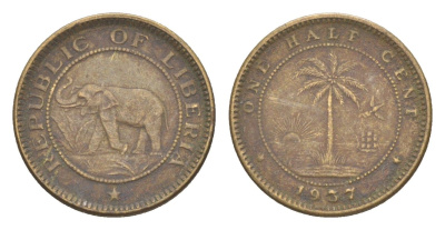 Либерия 1/2 цента 1937 KM 10 латунь 4614-948